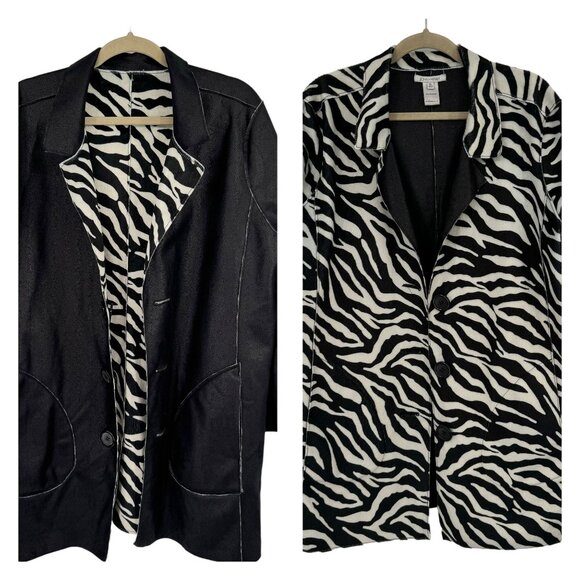 John Mark Reversible Zebra Print Black Jacket Size XL faux fur leather womens - Picture 2 of 16